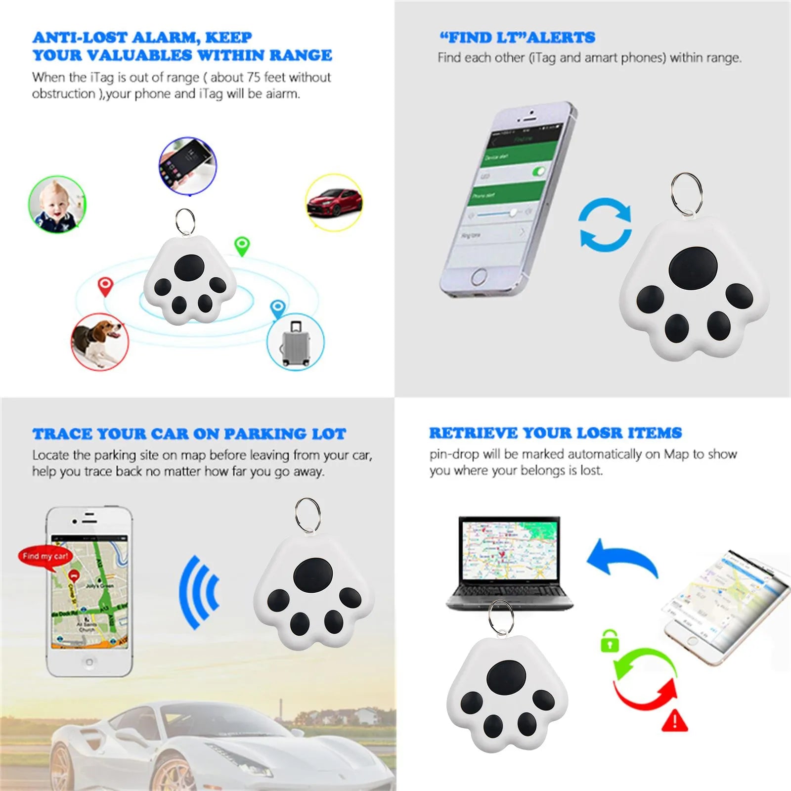 Mini Smart GPS Tracker Bluetooth Anti-Lost Device Pet Luggage Wallet Tracking For IOS / Android Smart Finder Locator Accessories